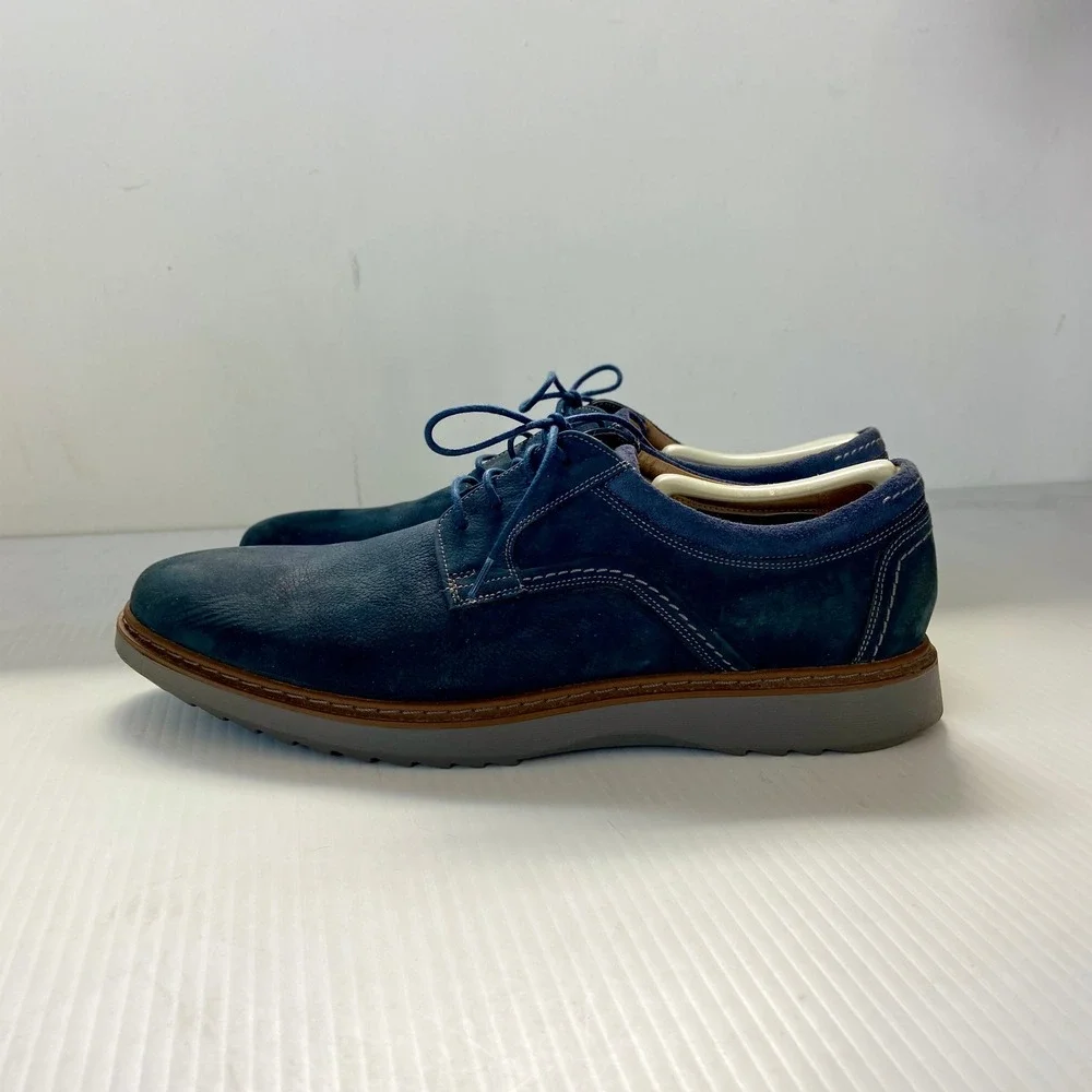 Clarks Unstructured Geo Lace Up Navy Blue Nubuck Oxford Plain Toe Shoes Men 10.5